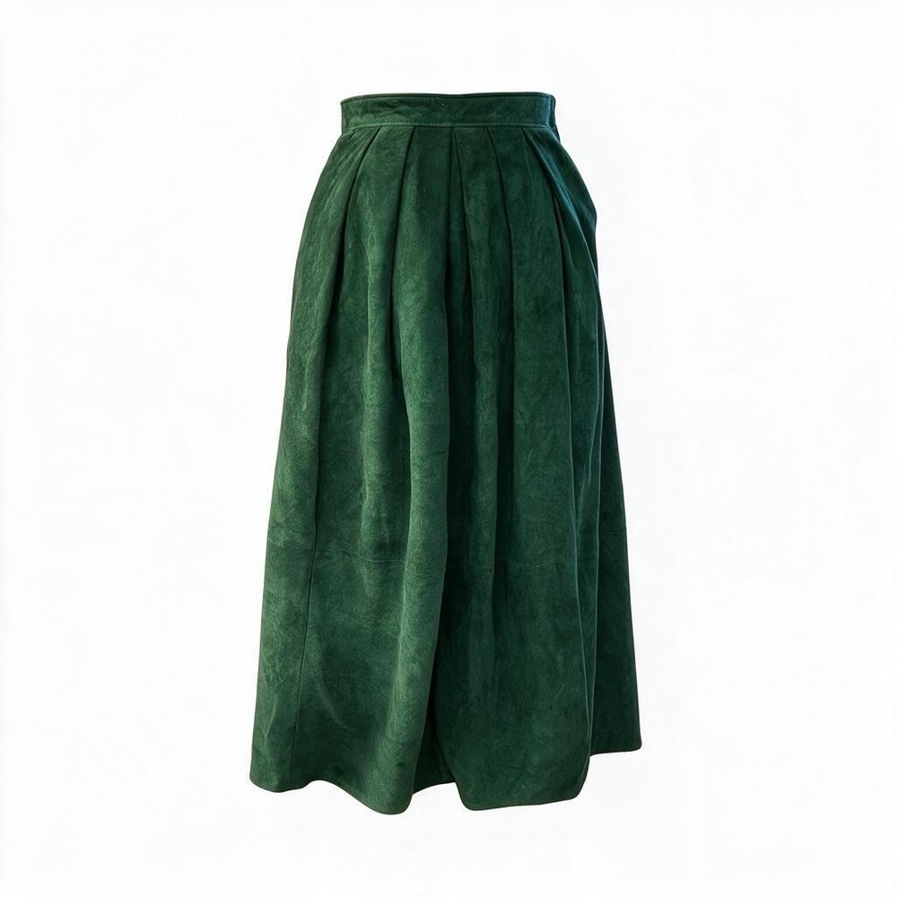 Vintage 80s Talbots Emerald Green Suede Leather Maxi Skirt Size 8 High Waisted